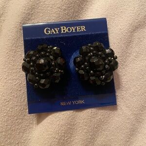 Gay Boyer Black floral clip on earrings